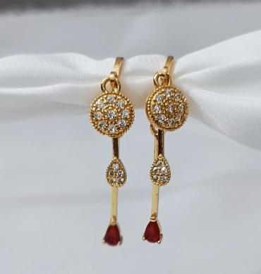 Gold plated drop earrings with red stone